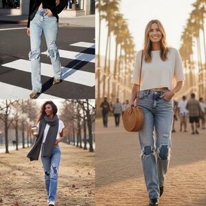 Free People My Own Lane Jeans High Waist Indigo Size 32 X 32 Distressed NWT $128